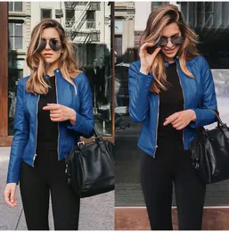 Women Fashion Moto Biker Jacket Slim Streetwear PU Leather Jacket Solid Color Long Sleeve Zipper Short Coat Women Winter Tops