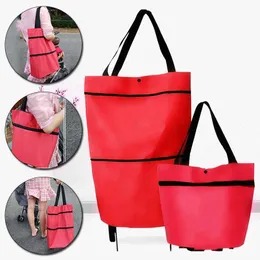 Oxford Cloth Shopping Bag With Wheels Folding Cart Foldable Trolley Reusable Grocery Organizer Market Storage Bags