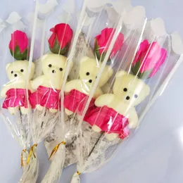 Single Bear Soap Flower Bear Simulation Rose Single Branch Artificial Flower For Teachers Valentines Day Gift Promotion Toys