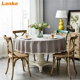 Lanke Linen Okrągły obrus Wodoodporny Okochoodporny z Tassel, Solid Color Color Dining Obrus ​​do domu Boże Narodzenie przyjęcie urodzinowe T200707