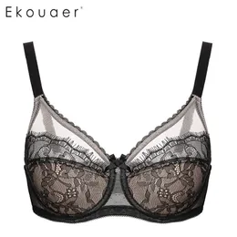 Ekouaer Sexig push up bh plus size c d e f g cup kvinnor bh brassiere svart justering sömlösa underkläder spetsar för kvinnor 201202