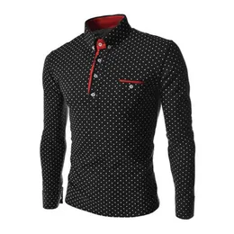 Men's Polos Fashion Men Shirts Top Spring Autumn Plus Size Polka Dot Button Down Long Sleeve T-Shirt Slim