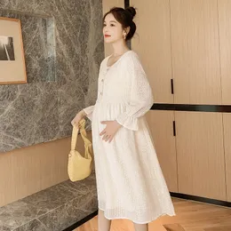2020 Jesienne sukienki ciążowe z długim rękawem Koreańska moda elegancki szczupły wysoki talia ubrania dla kobiet w ciąży ciąży odzież LJ201123