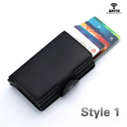Blocking Protection Men Id Card Holder Wallet Leather Metal Aluminum Business Bank Card Case