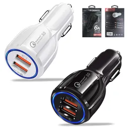 QC 3.0 Quick Car Charger Dual Usb Ports 6A Power Adapter Fast Adaptive Cars Chargers for Huawei Xiaomi Iphone 12 Mini Samsung S8 Note 8 Gps