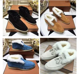 Designer loro pianas women shoes Suede leather Male womens White black Blue dress casual Shoes tassels Winter snow open walk flats Plus Size 35-46