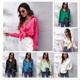 Women Long Sleeve Elegant Shirts 2022 Spring New Fashion Lapel Neck Cardigan Solid Color Casual Blouse Ladies Tops