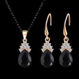 Kryształ Diamentowy Kropla Wody Naszyjnik Plated Złoto Łańcuch Naszyjnik Dla Kobiet Prezent Moda Drop Wedding Jewelry Sets