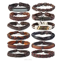 Vintage woven cowhide Bracelet diy12 style 12 piece suit men's leather chain arm ornament Small spring letter cross