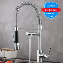 Gavaer Spring Pull Down Kitchen Faucet Nozzle Dual Mode Water Mixer Single Handle Hot Cold 2 Outlet Shower Swivel Kitchen Taps T200710