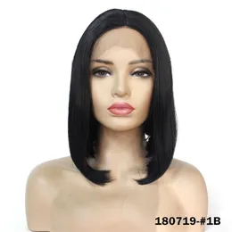 Black Full Straight Synthetic Lace Front BOB Wigs Simulation Human Hair Wig pelucas llenas del cordón pelo humano