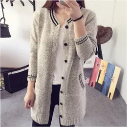 Women's Sweaters Wholesale- OLGITUM 2021 Sweater Arrival V-Neck Women Cardigan Students Long Version Sweaters1