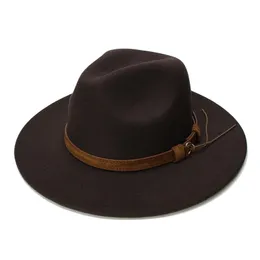 Luckylianji Retro Kid子供ヴィンテージ100％ウールワイドブリムキャップFedora Panama Jazz Bowler Hatレザーバンド（54cm /調整）Y200110