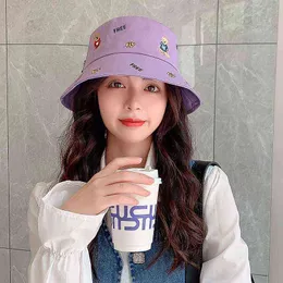 Cartoon Bear Printed Bucket Keps Koreanska Casual Broderad Fisherman Hat Solid Klättring Utomhus Solskyddsmedel Ladies Sun Hat G220311