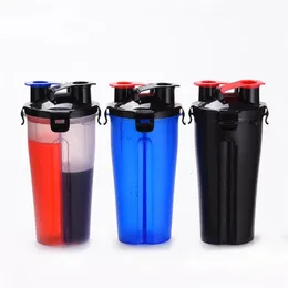 Protein Tozu Shaker Şişe Özel 700 ml Plastik Çift Kafa Spor BPA Ücretsiz Sızdırmaz Spor Mikser Su Şişesi 201106