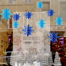 最新のクリスマス装飾1パック= 6個、3Dスノーフレークストリングペンダント、ショッピングモールウィンドウぶら下げスノーフレークペンダント