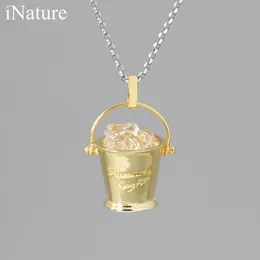 INATURE Summer Night 925 Sterling Silver Ice Bucket Crystal Pendant Necklace Female Jewelry Party Gift Q0531