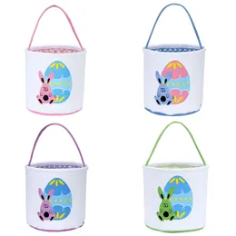 Easter Rabbit Egg Bucket Cotton Canvas Bunny Printed Candy Egg Hunt Basket Spring Party Gifts for Kids
