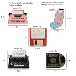 Odpowietrznik Zapisz Vinyl Record Typewriter Emalia Niestandardowe Broszki Broszki Odzież Odzież Lapel Vintage Odznaka Zabawa Prezent
