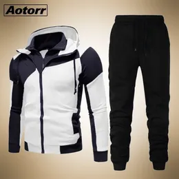 Neue Männer Herbst Winter Sets Zipper Hoodie + Hosen Zwei Stücke Lässige Trainingsanzug Männliche Sportswear Gym Marke Kleidung Schweiß anzug 201114