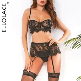 ElloLace Lingerie İç Kadın ve Parti Kadın Seksi 3 Parça Dantel Setleri 2020 Sutyen Set Toptan Y200708