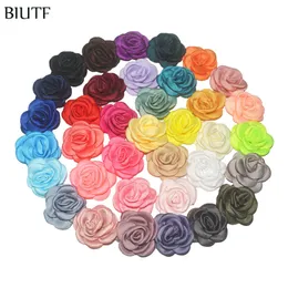 180pcs/lot Solid Bright Color 4.0cm Small Fashion Burnt Satin Rose Chiffon Flower Kids Headwear Accessories All in Stock TH244 LJ201226