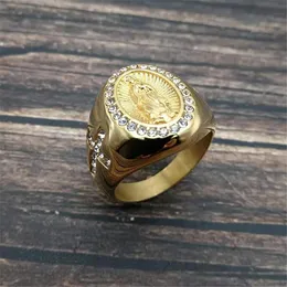 Guldfärg Jungfru Maria Ringar för kvinnor Män Rostfritt stål Iced Out CZ Ring Hip Hop Christian Smycken Dropshipping