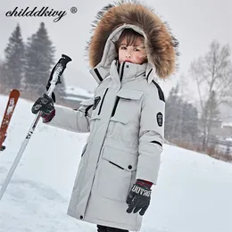 Neue -35 Grad Kinder Daunenjacke Winterkleidung Parka für Mädchen Baby Jungen Mäntel Skianzug Dickes Fell Kind Schneeanzug 3-12Y 201216