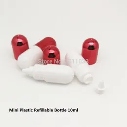 Yeni 10ml Beyaz Plastik Losyon Şişe Boş Sevimli Kozmetik Konteyner Numune Krem Kırmızı Kapak Doldurulabilir Seyahat Şişeler
