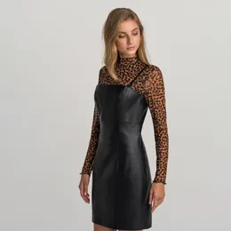 Femmes Vintage en cuir a-ligne solide robe sans bretelles Spaghetti sangle élégant décontracté fête Mini robe 2020 été nouvelle robe de mode