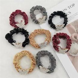 Stoff Spitze Voller Diamanten Legierung Schmetterling Haar Ring Seil Mode Haar Zubehör Frauen Hohe Elastische Band Scrunchies Mädchen Neue