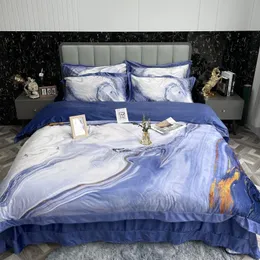 Sängkläder sätter chic marmor tryckt blå / brun guld abstrakt konst täcke täcke med dragkedja ultra mjuk sammet sängkudde