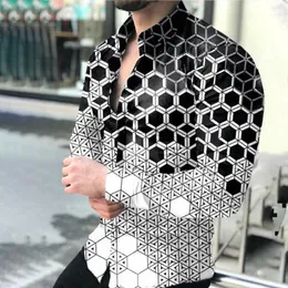 Мужские повседневные рубашки Цифровая печать с длинными рукавами Топы мужчин 2021 Весна осень мода с поворотом воротника с поворотом рубашки S-3XL