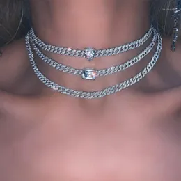 2020 Alla hjärtans presenthjärta CZ Miami Cuban Link Chain Choker Halsband Vit Rosa Flickvän Lover Gift Iced Out Smycken1