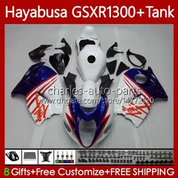 OEM Body + Tank för Suzuki Hayabusa GSXR 1300CC GSXR-1300 1300 CC 1996 2007 74NO.129 GSX-R1300 GSXR1300 96 97 98 99 00 01 GSX R1300 02 03 04 05 06 07 Fairing Kit Blue White Blk