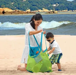 8色の空白の子供のメッシュシェル砂浜の貝殻バッグキッズのおもちゃがサンドボックスを受け取るサンドボックスを受けるボディストレージバッグ