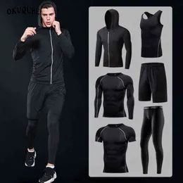 Sportswear Man Compression Sport Suits Hooded Reflective Tracksuits Sports Joggers Training Fitness Gym Clothes Running Set Men Y1221