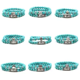 9 Styles 2PCS/set Bead Charm Bracelet Buddha Bracelets Paracord Natural Stone Lion Bracelet Men Turquoise Beaded Bracelet