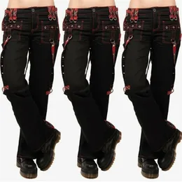 Damskie spodnie Cargo High Paist Black Streetwear Vintage Punk Goth Spodnie Kobiety Letnie Spodnie Casual Długie Spodnie Joggers D30 201031