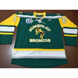 Rera Men Real Full Emboidery #18 Humboldt Broncos 18 #humboldtrong 빈티지 그린 하키 저지 또는 사용자 정의 이름 또는 번호 저지