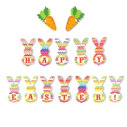 Easter Banner Flags Bunny Shape Hanging HAPPY EASTER Theme Flags for Birthday Easter Party The banner garland T3I51616
