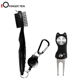 Golf Brush and Divot Repair Tool Lightweight Club Groove Cleaner Set 2 Ft Retractable Zip-line Attaches to Golf Bags 201026