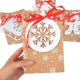 Decoraciones navideñas 12 piezas copo de nieve bolsas de papel Kraft regalo caja de dulces galletas embalaje Navidad año Noel Navidad fiesta favores Bag1