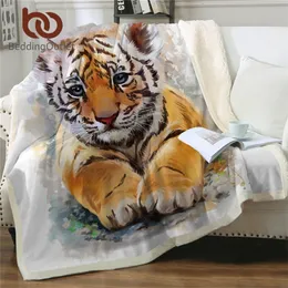 BeddingOutlet Coperte per bambini tigre per letti Coperta in peluche acquerello Coperta personalizzata per animali selvatici Coperta bianca Cobertor Biancheria da letto di lusso 201112