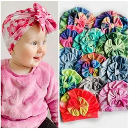 11 Styles Baby tie dye bow Hats bow Caps Kids headbands india Caps Baby Girls Slouchy Beanies Skull Cap Baby Turban Head Wraps