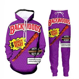 2022 Nya Män / Kvinnor Backwoods Honey Berry Blunts Funny 3D-tryck Fashion Tracksuits Crewneck Hip Hop Sweatshirt och byxor 2 st Set Hoodies Hy014