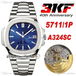 2022 3KF V2 5711 40º Aniversário A324 Automático Mens relógio azul Textura Dial Super Edição Pulseira de Aço Inoxidável Puretime PP324SC PTPP Relógios