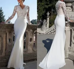 2022 vestidos de noiva de trombeta v pescoço varredura de trem laço vestido nupcial longo país sexy backless ilusão manga tamanho personalizado vestido de noiva robe de mariage