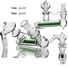 Green 14mm 18mm Glass Bong Ash Catcher Bong Inline slitted diffuser Perc Glass Ashcatcher 18 mm Joint Green Ash Catchers Free Shippin