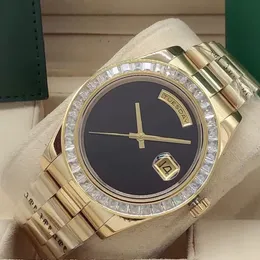 Relógio masculino com diamantes de 41 mm, calendário duplo, relógio de pulso mecânico automático, fivela dobrável à prova d'água